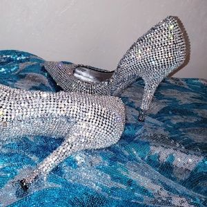Custom "MARILYN" Silver Crystal Diamante Stilleto Pumps